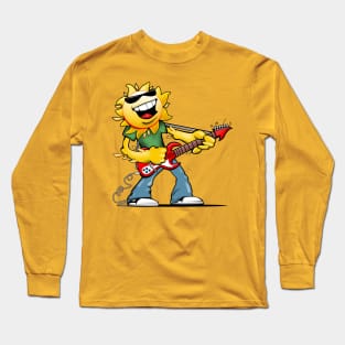 Guitar Jammin' Sun Cartoon Long Sleeve T-Shirt